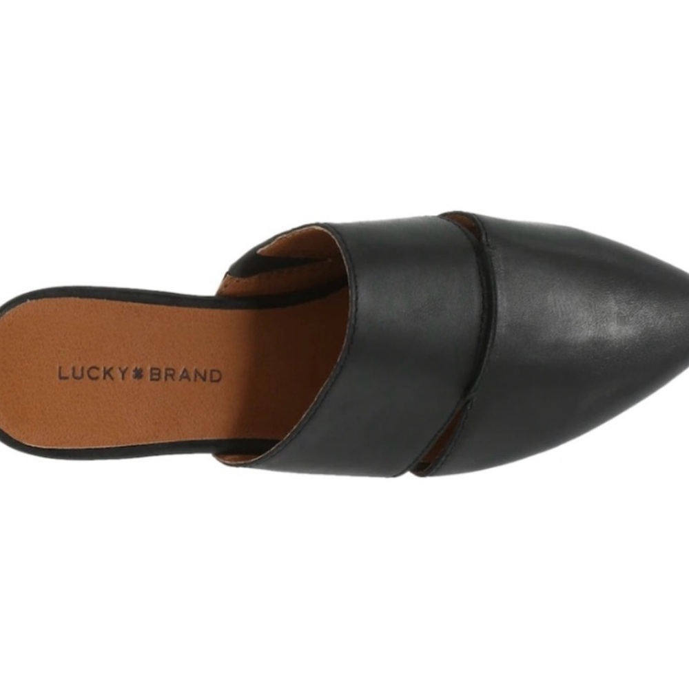Lucky Brand Bestru Black Leather Mules, Slip On, Almond Toe, Side Cutouts, Sz 10 - Picture 4 of 8